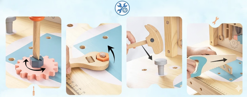 Robotime Robud - Banco da Lavoro in Legno Multifunzionale - L'Officina di Bricolage Ideale per Bambini (3+ Anni)