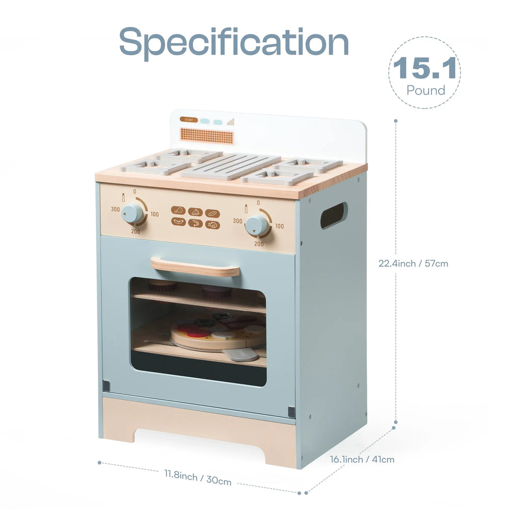 Robotime Robud - Set 3-in-1 Cucina ed Elettrodomestici in Legno (Forno, Frigo, Lavatrice) - Giocattolo di Imitazione Premium Blu