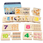 Montessori 4-in-1 Logic Game: Educational Wooden Puzzle (Numbers, Animals, Food) with Metal Box