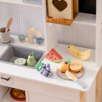 Robotime Robud - Klassische Holzküche: Pädagogisches Rollenspiel mit Schneide-Obst & Gemüse