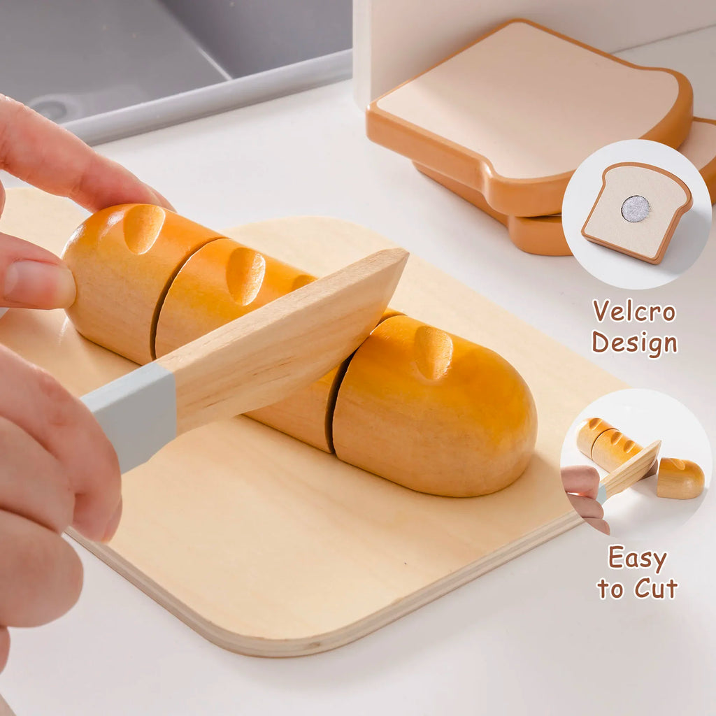 Robotime Robud - Klassische Holzküche: Pädagogisches Rollenspiel mit Schneide-Obst & Gemüse