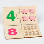 Montessori 4-in-1 Logic Game: Educational Wooden Puzzle (Numbers, Animals, Food) with Metal Box