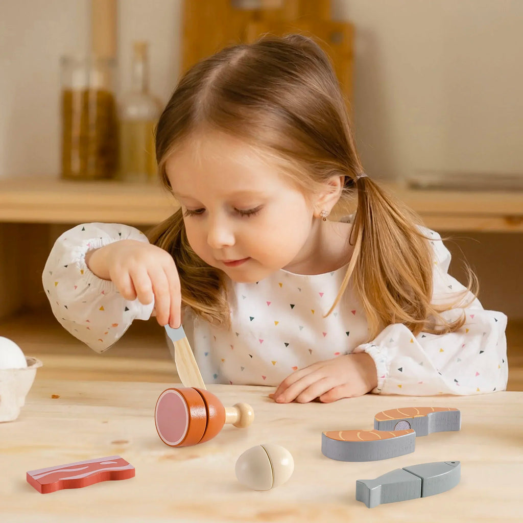 Robotime Robud - Klassische Holzküche: Pädagogisches Rollenspiel mit Schneide-Obst & Gemüse