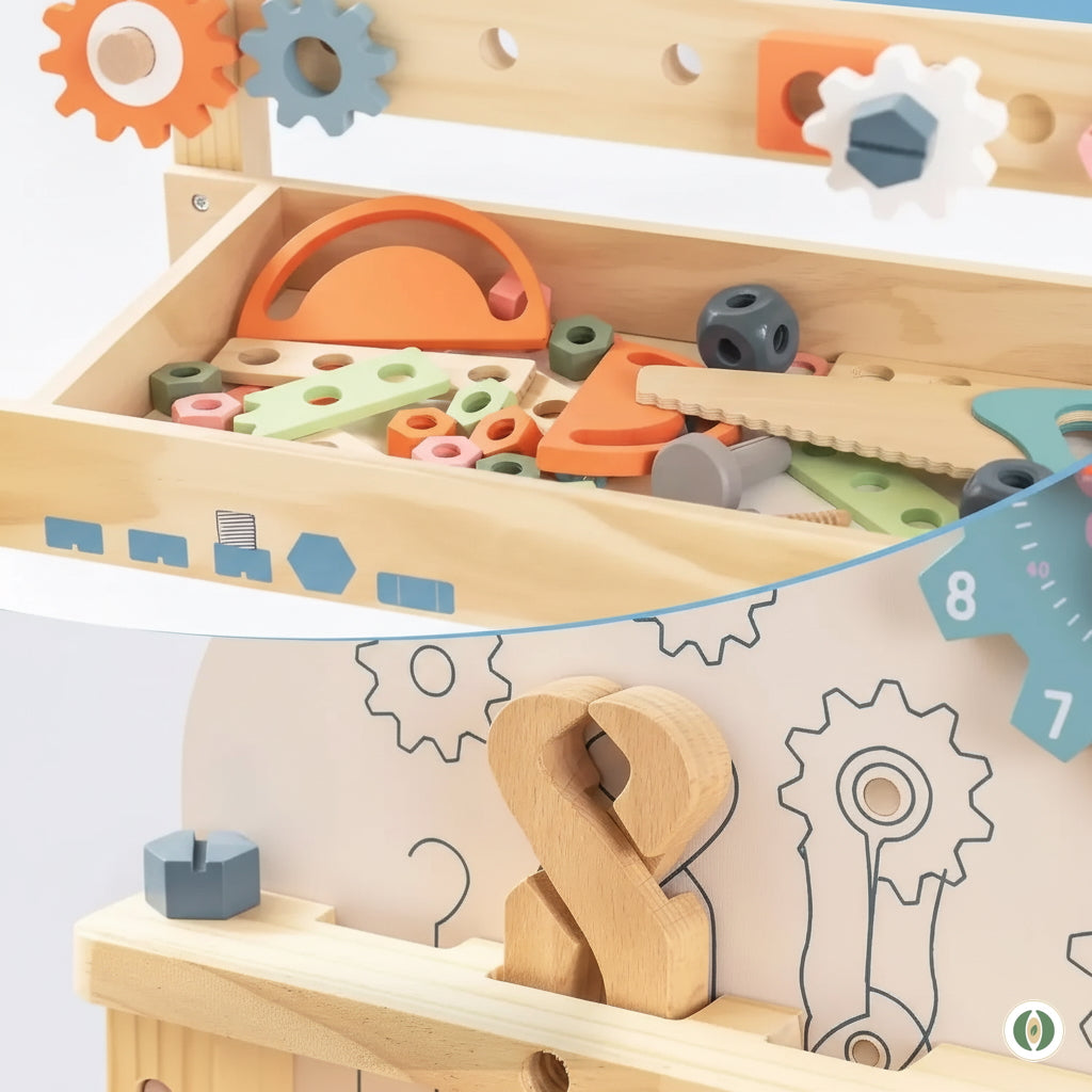 Robotime Robud - Banco da Lavoro in Legno Multifunzionale - L'Officina di Bricolage Ideale per Bambini (3+ Anni)